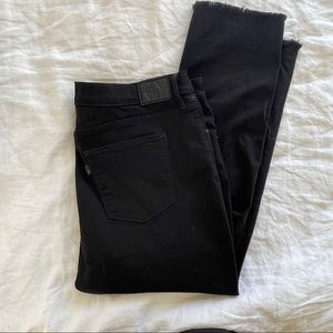 Ripped High Rise Straight Leg Crop Raw Hem Jeans